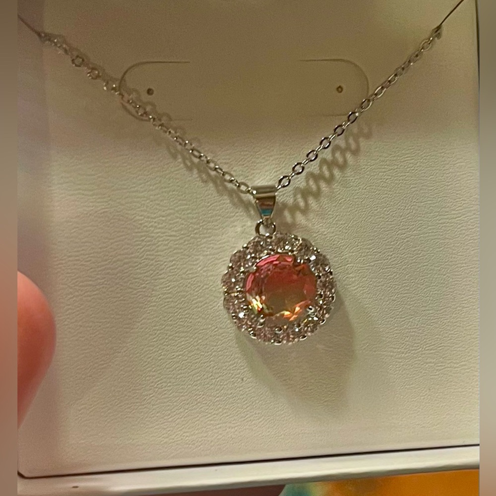 NIB RING BOMB PARTY Ombré Watermelon & White Topaz Necklace - Picture 6 of 12